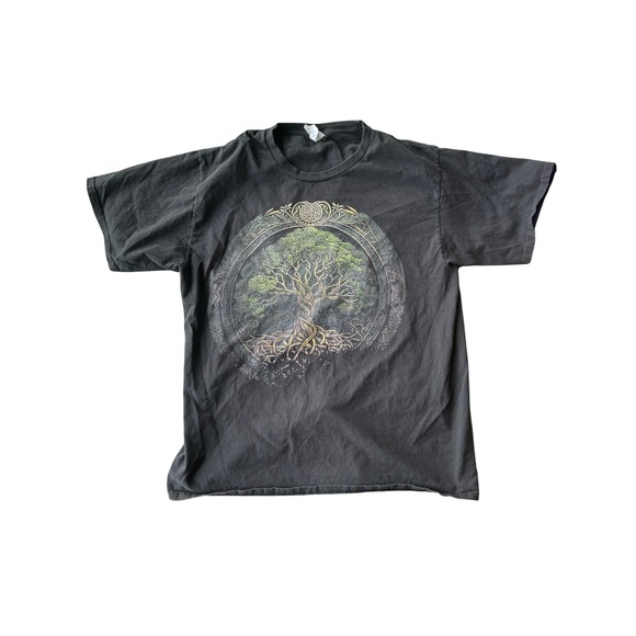 Celtic Tree of Life Graphic T-Shirt Black Men's Large Cotton Hobbit Celt - Picture 2 of 7